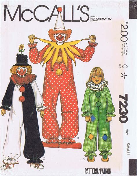 Vintage Simplicity Pattern 9051 - Complete and Uncut - Clown Costume - Child Size 2-4. (49) $8.00. 50s Simplicity 4072 MEDIUM uncut ff. Childs clown harlequin jumpsuit costume. Ruffle collar and pointed hat. 1950s Vintage Sewing Pattern. (584) $16.00. Vintage Simplicity 7649 Clown Costume Pattern. 5 Styles. Kids’ Sizes 10-12.. 