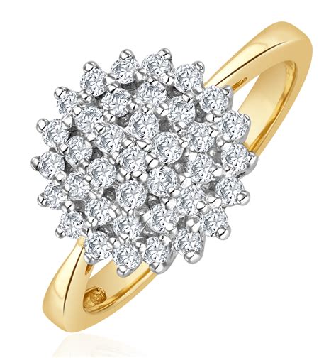 Cluster ring. 1. Typically less expensive. Cluster rings are a smart way to get a larger ring for your budget without reducing visual impact. Several smaller stones will cost less than one larger stone. 2. Often have sentimental value, e.g. each gem could represent a member of the family 3. Non-traditional4. 