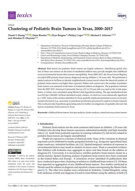 Clustering of Pediatric Brain Tumors in Texas, 2000–2024