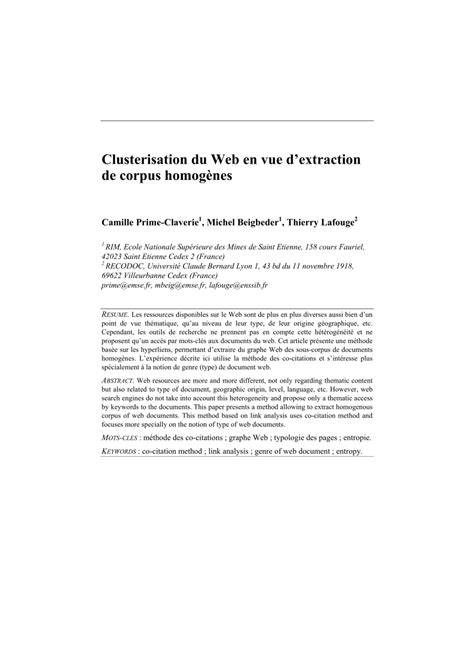 Clusterisation du Web en vue d