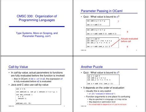 CMSC 330 Spring 2022 CMSC 330: Organization of Programming Languages OCaml Expressions, Functions CMSC 330 - Spring 2021 27. CMSC330 Spring 2022 Lecture Presentation ... . 