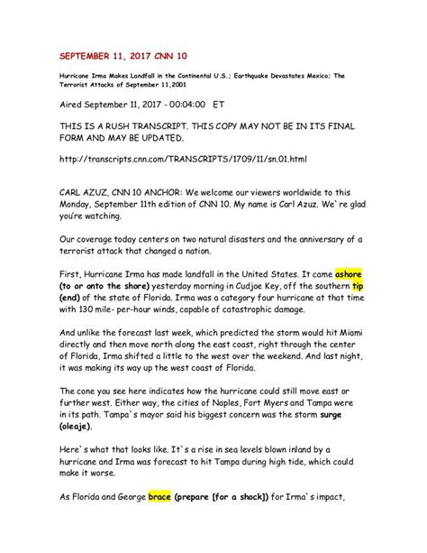 Cnn10 transcript. Return to Transcripts main page. CNN 10. North Korean Leader Kim Jong Un Reportedly Left The Capital of Pyongyang On His Way to Russia for a Highly Watched Meeting With Russian President Vladimir Putin; Producing Oxygen On Mars; Around 150,000 U.S. Auto Workers Could Be Gearing Up For A Strike. Aired 4-4:10a ET. Aired … 