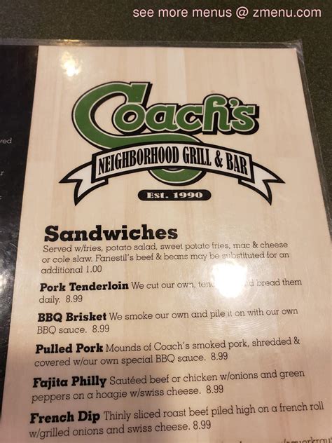 Coach Grill Menu With Prices