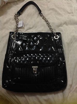 Coach black patent quilted strap handles zip gorgeous purse …