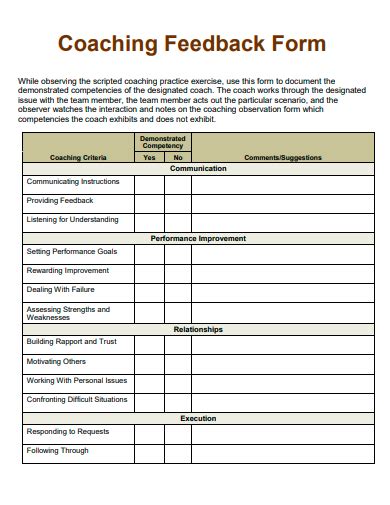 Coaching Feedback Forms Examples and Templates