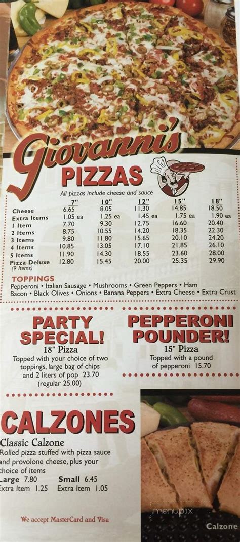 Giovanni's Pizza Menu Prices at 624 Park Ave, Ironto
