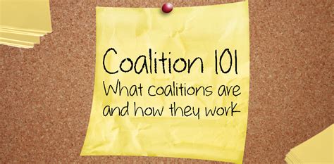 Coalitions can be classified as internal or external. Internal coalitions consist of people who are already in an organization, such as a workplace. For example, a trade union is a type of coalition formed to represent employees' wages, benefits, and working conditions. Without this unity between employees, … See more. 