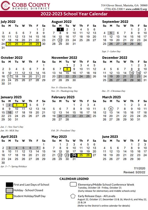 The Cobb County School Calendar for the 2021