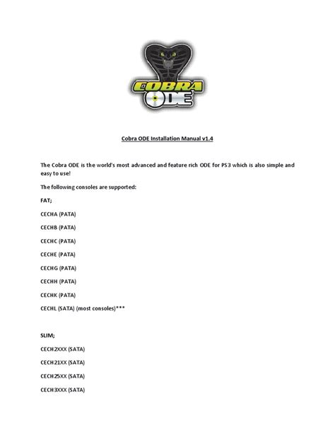 Cobra Ode Installation Guide