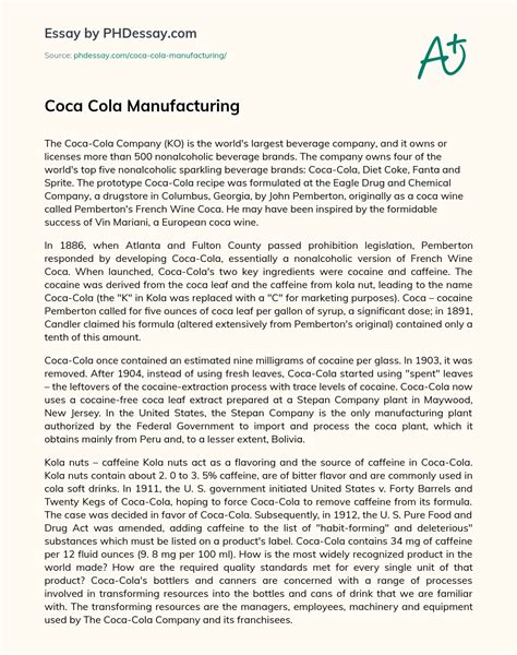 Coca Cola Manufacturing Process Example - PHDessay.com