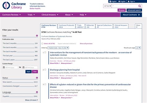 Cochrane library.  The program is available through this link.  Cochrane reviews Search...