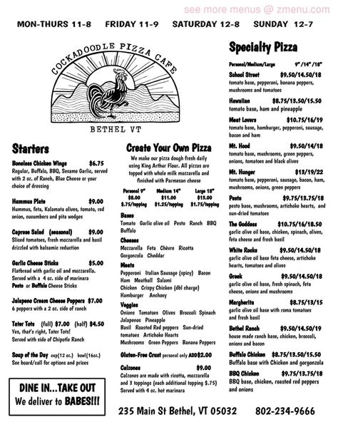 Cockadoodle Pizza Cafe Menu - 235 Main St, Bethel, VT 05032 Pizza …