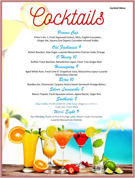 Cocktail Menu Free Google Docs Template by Free Google Docs Templates