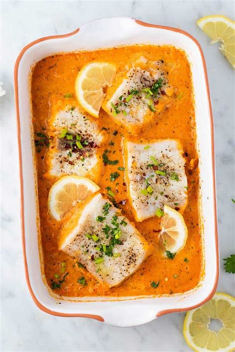 Cod in Creamy Red Roasted Pepper Sauce