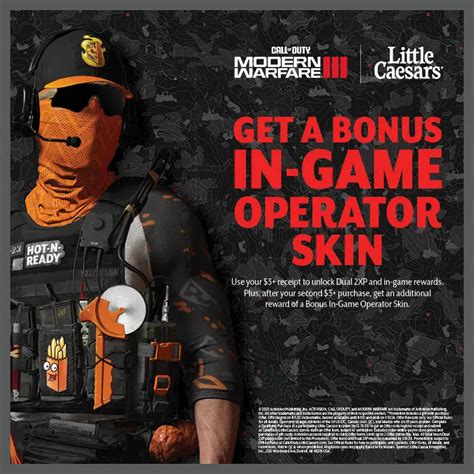 Cod little caesars. Little Caesars Operator is coming to Modern Warfare 3. As showcased by CharlieINTEL and first shared by GhostDotMidi, a Little Caesars x MW3 promotion poster has been found. Front and centre is a Little Caesars-themed Operator with the " Hot-N-Ready " slogan plastered on its chest. If that wasn't enough, the skin features a red face … 