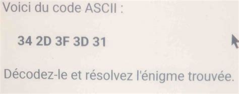 Code Ascii 37 2D 3F 3D 31 Réponse
