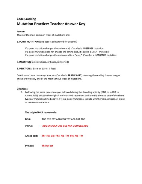 Code Cracking Mutation Practice Teacher Answer Key DocsLib