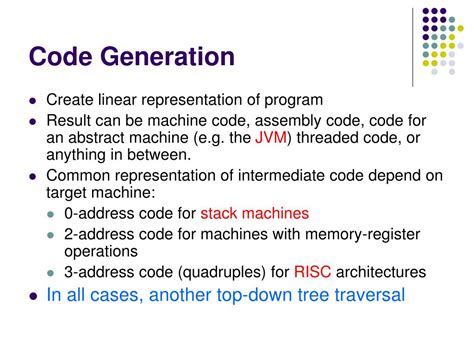 Code generation. Jan 17, 2023 · Code generation is a key technique for model-driven engineering (MDE) approaches of software construction. Code generation enables the synthesis of applications in executable programming languages from high-level specifications in UML or in a domain-specific language. Specialised code generation languages and tools have been defined; however, the task of manually constructing a code generator ... 