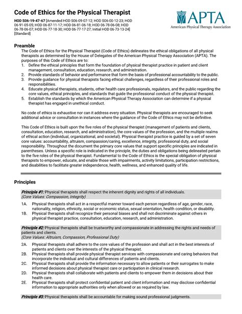Code of Ethics for the Physical Therapist
