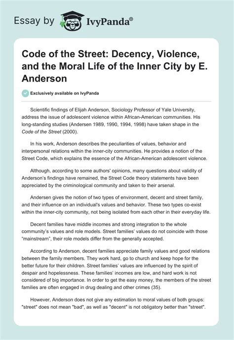 Full Download Code Of The Street Decency Violence And The Moral Life Of The Inner City By Elijah Anderson
