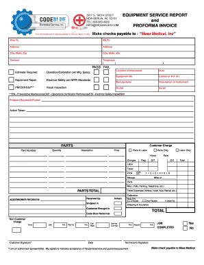 CodeBlue Equipment Service Report and Proforma Invoice Fill and Sign