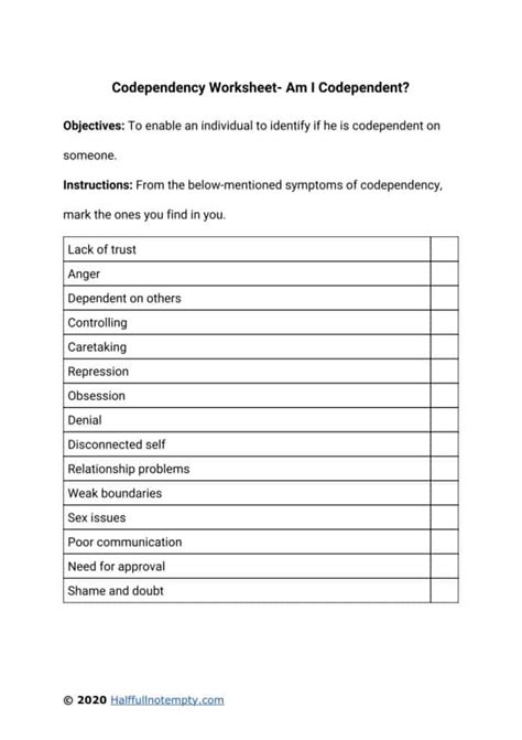 Codependency Worksheets & Example Free PDF Download Worksheets Library