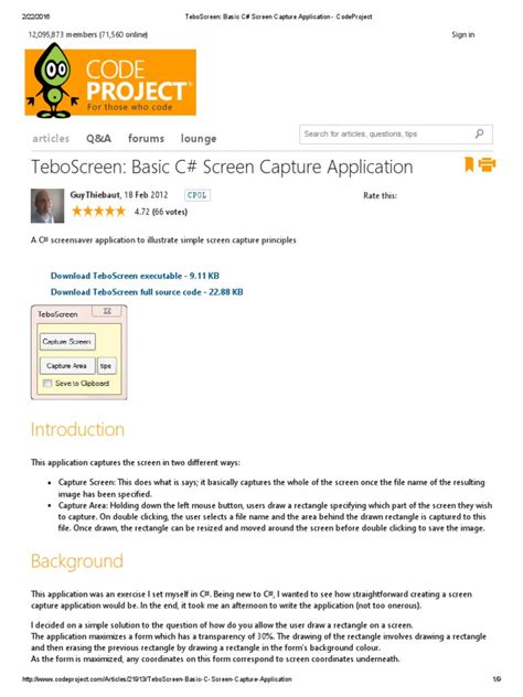 Codeproject screen capture.  It is not code originally written by me, it was ac...
