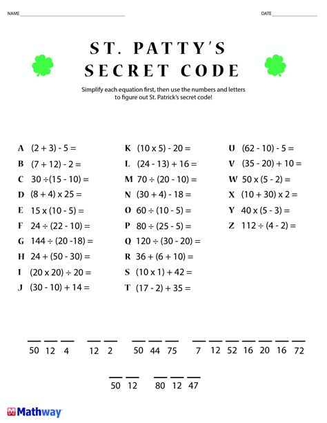 Codes worksheet