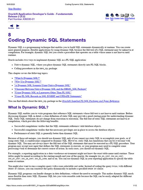 Coding Dynamic SQL Statements - Oracle