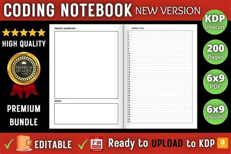 Coding Notebook: Coding themed notebook with lined white interior