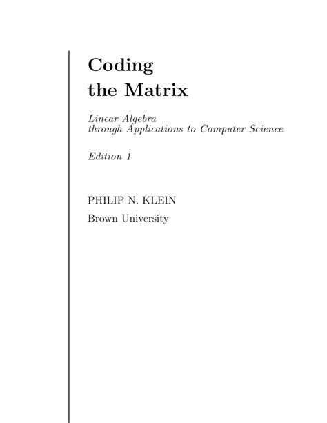 Download Coding The Matrix Linear Algebra Through Computer Science Applications By Philip N Klein