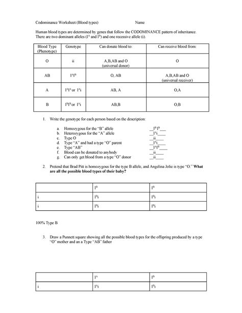 Codominance Worksheet (Bloodtypes) - Studocu