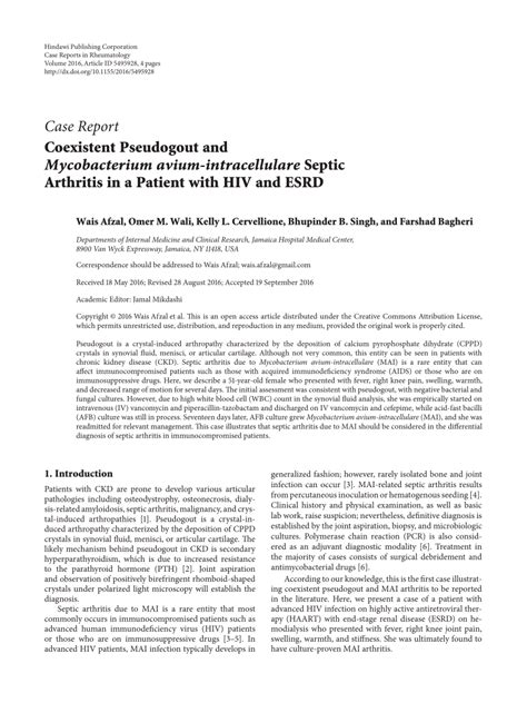 Coexistent Pseudogout and Mycobacterium avium-intracellulare Septic ...