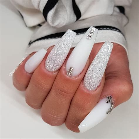 Coffin white nails with diamonds. Super elegant white pearl French style nails pearl gloss french tip 3D diamond luxury shiny nude ombre classic oval press on nails-Dorisnail. (1.3k) $34.60. $53.24 (35% off) 