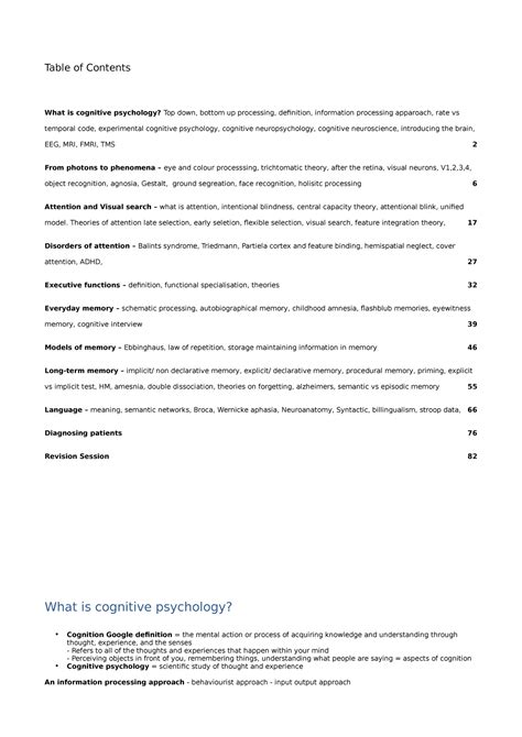 Cognitive Psychology Textbook Table Of Contents