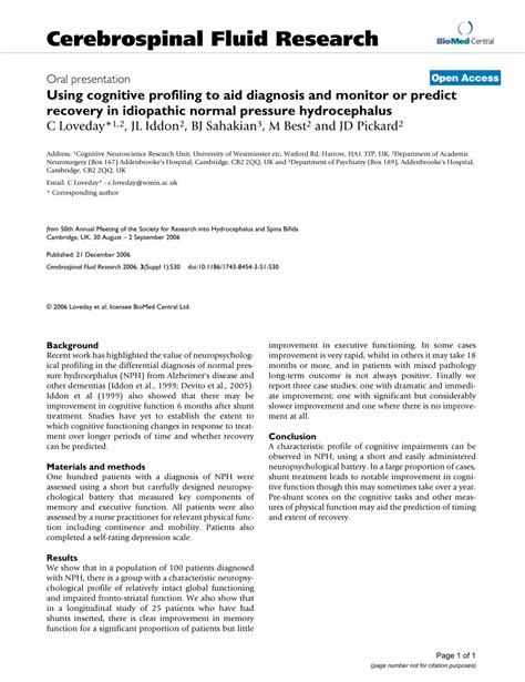 Cognitive recovery in idiopathic normal pressure hydrocephalus …