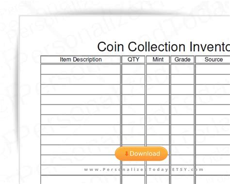 Coin Collection Inserts and Inventory Spreadsheet