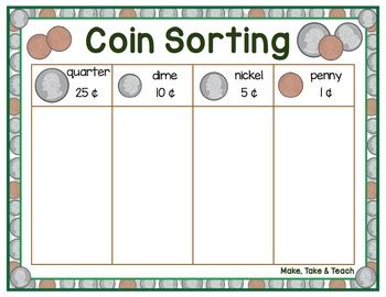 Coin Sorting Freebie! Make Take & Teach