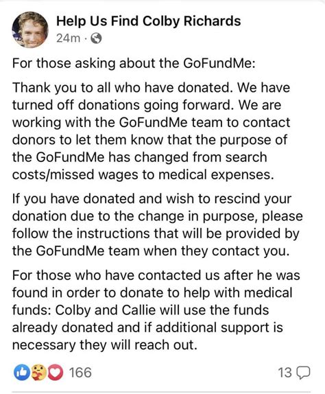 A GoFundMe was also started by Colby's cousin to raise funds