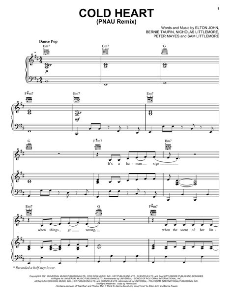 Cold Heart Sheet Music Elton John and Dua Lipa