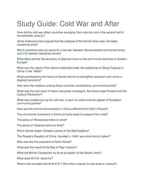 Cold War Study Guide Quiz