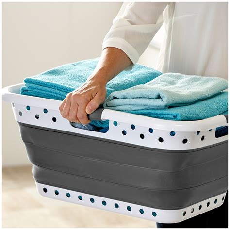 Grey and white plastic basket has handles on each end and folds to only 3 1/4"H. Opened size is 21"L x 15"W x 9 1/4"H..Shop Mind Reader 38 Liter Laundry Folding Basket, Collapsible Laundry Basket, Foldable Storage Basket Ivory at Best Buy. Find low everyday prices and buy collapsible laundry basket costco. 