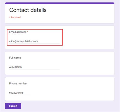 Collect email addresses from each submission Documentation Form