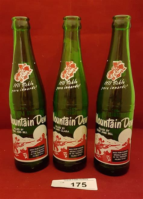 The 7-UP is a G-94 mold number, the Mountain Dew is a G-52, and finally the Sun Drop is a G-1661. According to Bridgeforth's book all of the Hartman 7oz Mountain Dew bottles share the same mold number G-52.(2) So the company didn't use stocked 7-UP (or Sun Drop bottles) to fill orders for the Hartman Mountain Dews in 1955 thus giving us prior .... 