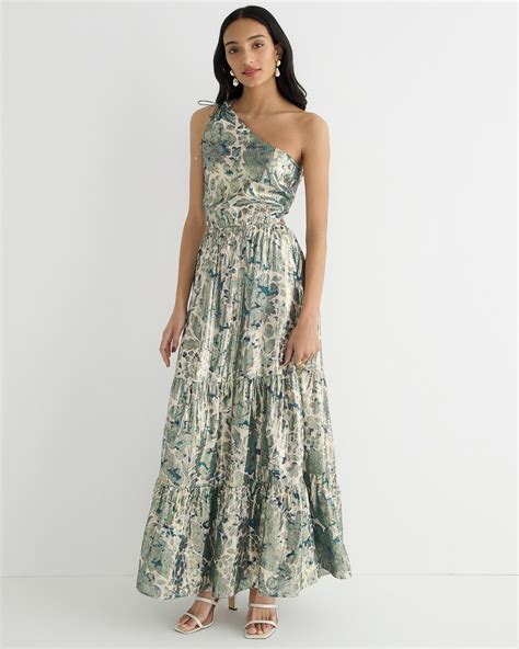 Collection One-Shoulder Cutout Dress In Floral Lurex Chiffon