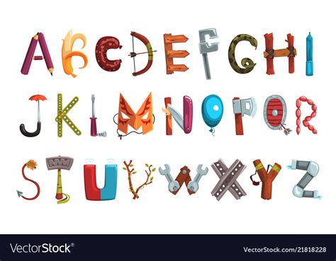 Collection of letters made various objects Vector Image