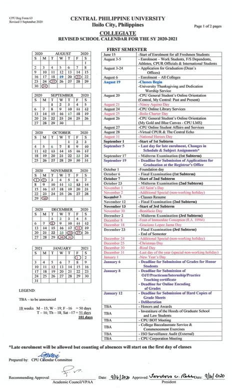 College Calendar - Central Philippine University