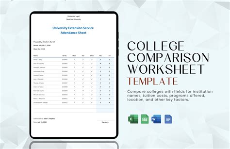 College Comparison Worksheet Template Download in Word, Google Docs