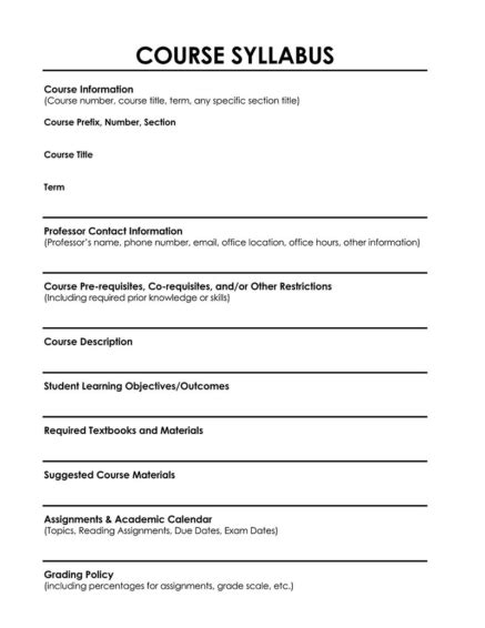 College Course Syllabus Template Collection