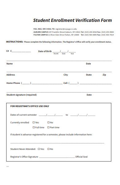 College Enrollment Verification Form Editable PDF Forms